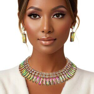 The Enchanted Pink & Green Radiance Crystal Collar Set
